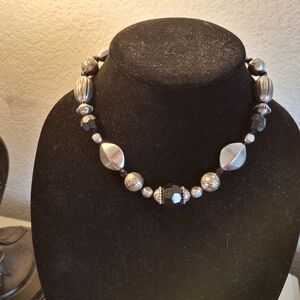 Elegant Black and Silver Beaded Necklace